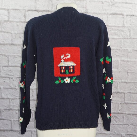 Vintage 90s Floral Christmas Knit Cardigan Sweater - Picture 9 of 13